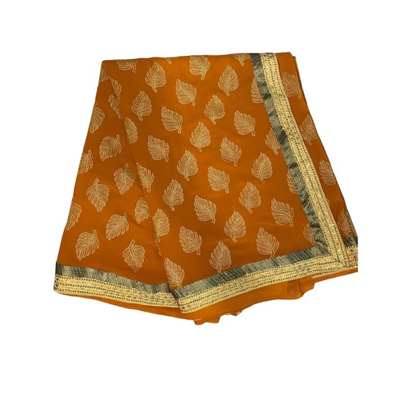 Women's Orange Leaves Indian Sari / Saree - Picture 2 of 6